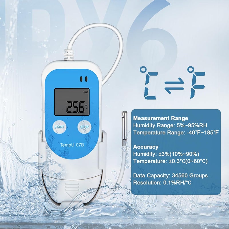 T-ZONE Temperature Humidity Data Logger with Probe,Digital Humidity Logger USB Temp Recorder 34560 Groups,Industrial Data Logger Thermometer with Auto PDF&CSV Report for Freezer Refrigerator RH Monitor - Image 3
